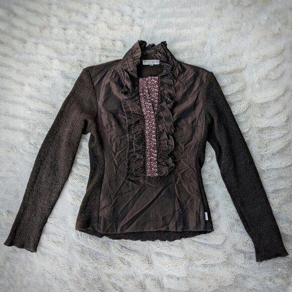 ARTIGLI Mohair Blend & Taffeta Rufflie Sequin Evening Top, Made in Italy Sz. M - Picture 1 of 10